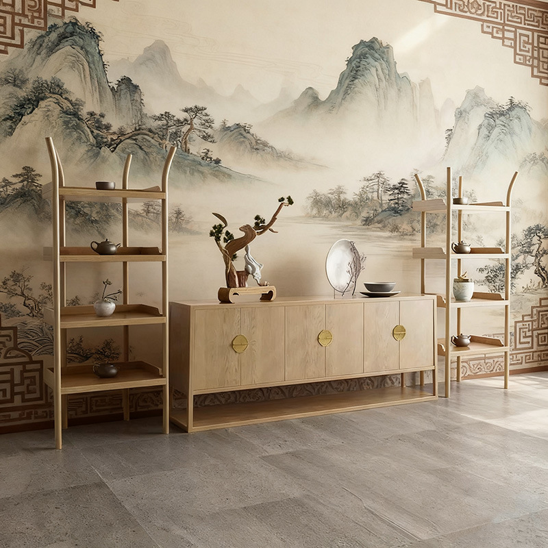 New Chinese Style Solid Wood Furniture Tv Cabinet Storage Cabinet Home Simple B&B Living Room Floor Cabinet Side Cabinet Tv Table