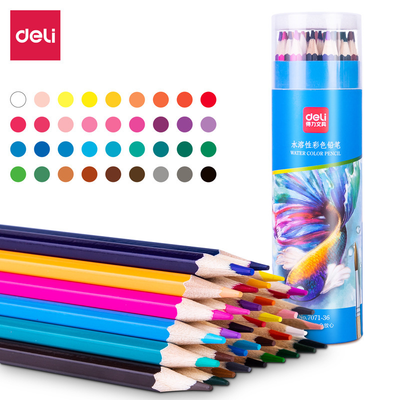 デリ色鉛筆子供用絵画ペン油性水溶性消せるカラーペン学習文具小学生用色鉛筆|undefined