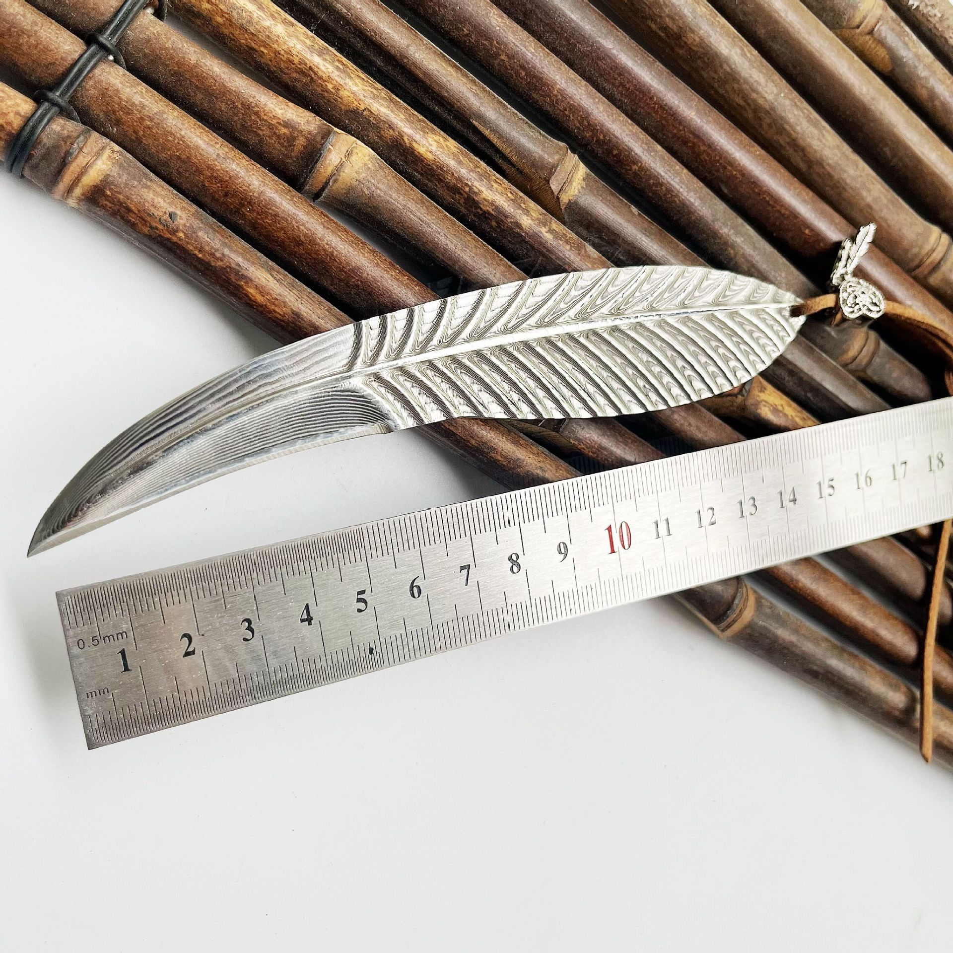 羽叶大马士革纹户外刀水果刀钓鱼刀收藏刀车载刀求生刀具