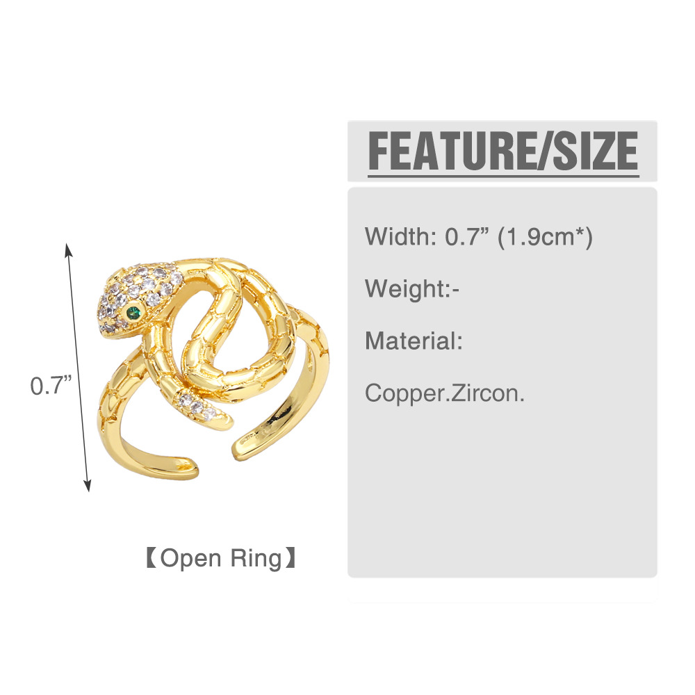 Fashion snake female eye pentagram opening adjustable ring copper