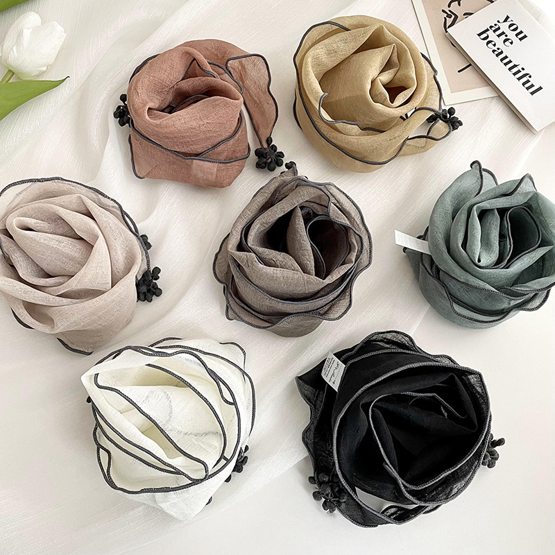 Nueva primavera y verano puro color algodón y lino protección del cuello triángulo bufanda de las mujeres estilo coreano desgaste exterior pequeño chal bufanda cálida bufanda delgada