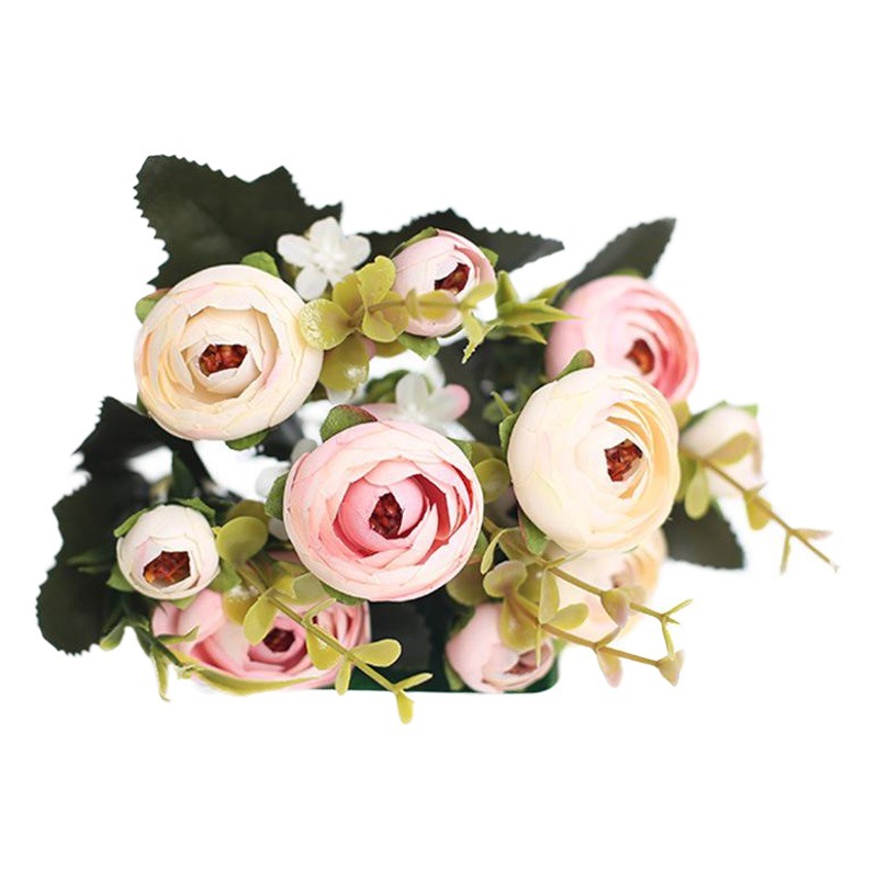 10 brotes de té chino flor artificial Flor de seda té Rosa pequeña bolsa de té fondo de la boda salón decoración ramo de flores