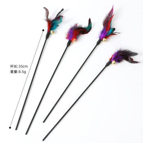 Pipitao interactive cat funny stick wholesale colorful feather cat funny stick bell short pole plastic cat funny toy