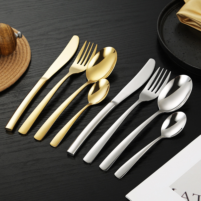 Cross-border European-style stainless steel knife, fork and spoon tableware Western food hotel square handle steak knife, fork dessert spoon gift box suit Cross-border European-style stainless steel knife, fork and spoon tableware Western food hotel square handle steak knife, fork dessert spoon gift box suit