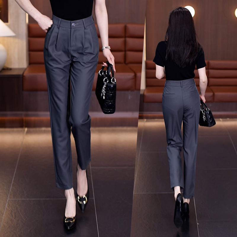 Gray Suit Straight-Leg Harem Pants for Women Spring & Fall 2025 New High-Waisted Casual Versatile Nine-Point Cigarette Pants for Small People