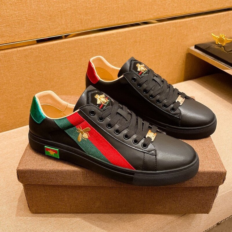 European Brand Fuguqi Men's Shoes New Embroidered Bee Casual Sneakers Men's Genuine Leather Versatile Black Shoes for Men European Brand Fuguqi Men's Shoes New Embroidered Bee Casual Sneakers Men's Genuine Leather Versatile Black Shoes for Men