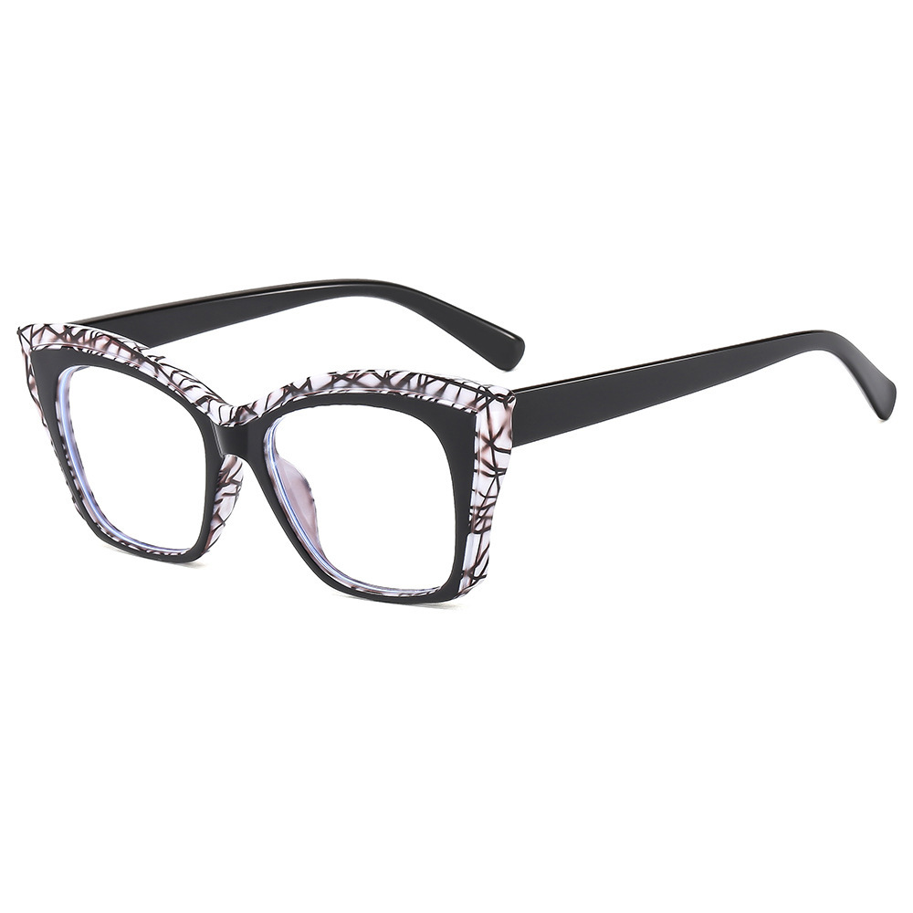 TR90 Bolsa de cercanías de moda europea y americana Flower Cat Eye Lentes planos anti-luz azul ins La moda se puede equipar con gafas de montura de miopía