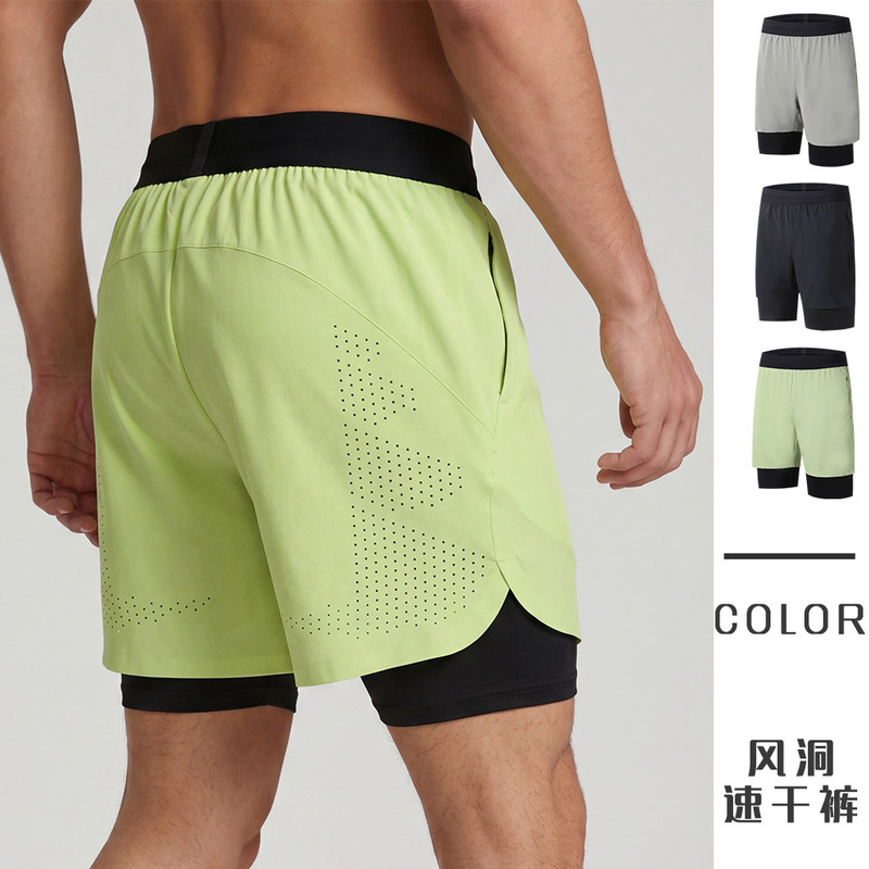 2026 Lined Running-Specific Fitness Training Pants Seamless Two-In-One Sports Shorts for Men Two-In-One Shorts for Men