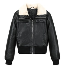 秋冬款女式毛领皮衣短款外套欧美时尚机车夹克新颖皮夹克貉子毛领