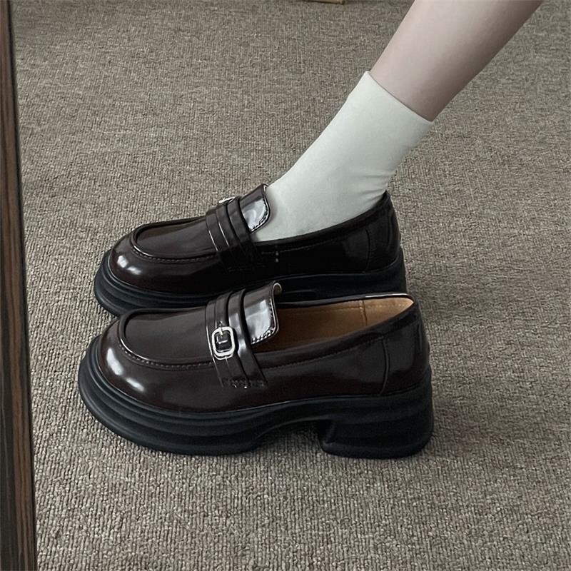 Beautiful platform-soled loafers british-style 2025 spring new marie jen one-step small leather shoes jk uniform single-layer shoes Beautiful platform-soled loafers british-style 2025 spring new marie jen one-step small leather shoes jk uniform single-layer shoes