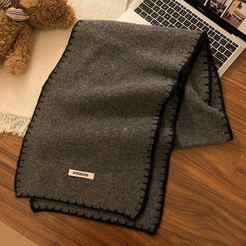 女性用ニットウールスカーフ、2025年冬新作韓国版スカーフ、厚みのある学生カップル用冬用多用途スカーフ|undefined
