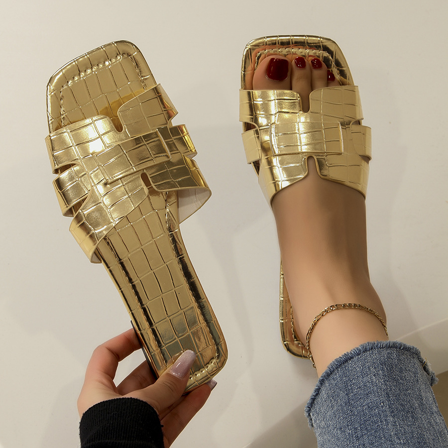 Slippers Korean solid color flat slippers for women European and American foreign trade square head breathable slip on home slippers for women_voghion.com