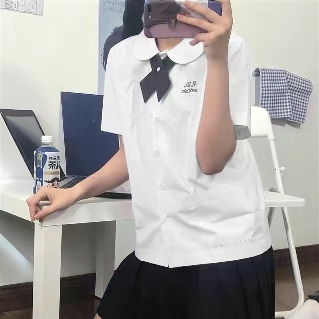 タイ制服学院風薄紫半袖学生クラス服jkシャツ女子児童襟上着百フリルスカートセット|undefined