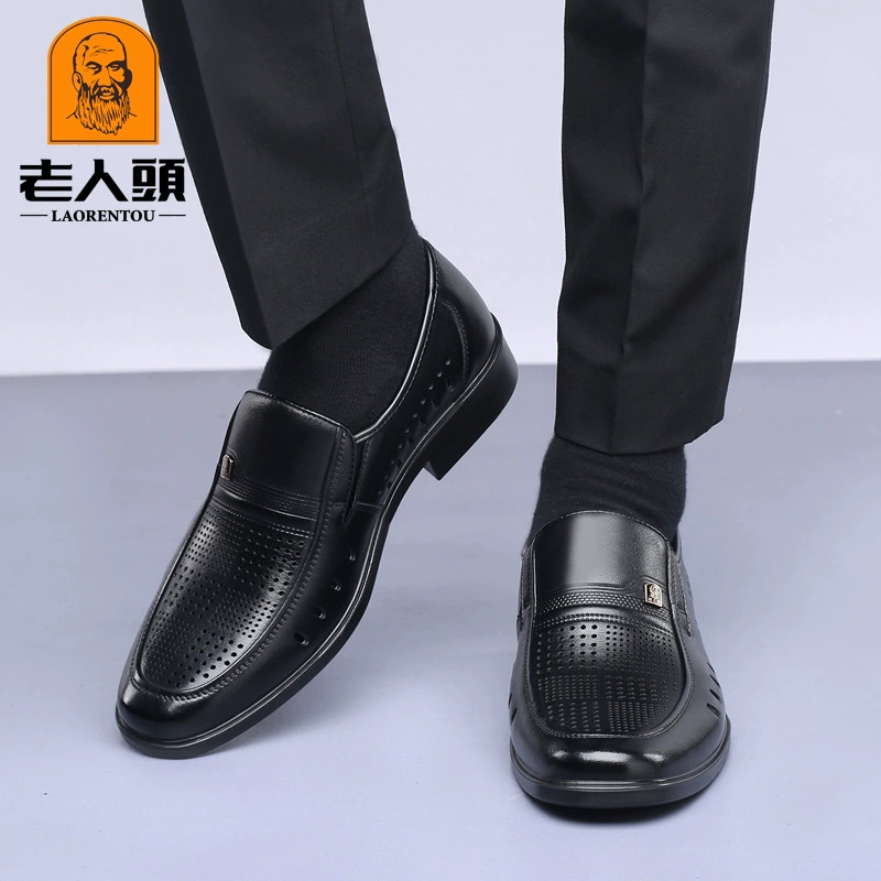 Мужская полая обувь для стариков Деловая дышащая кожаная обувь 2022 Весенние и летние сандалии из воловьей кожи Модные повседневные