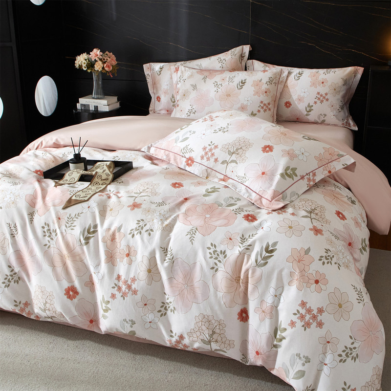 Autumn and Winter Thickeneded Four-Piece Set of Pure Cotton Accessible Luxury Simple Printed Bed Sheetss and Quilt Covers Bedding Pure Cotton Brushed New Style