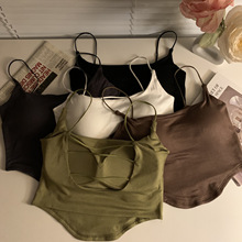 935#辣妹美背带胸垫小背心吊带女夏装紧身短款内搭打底衫无袖外穿