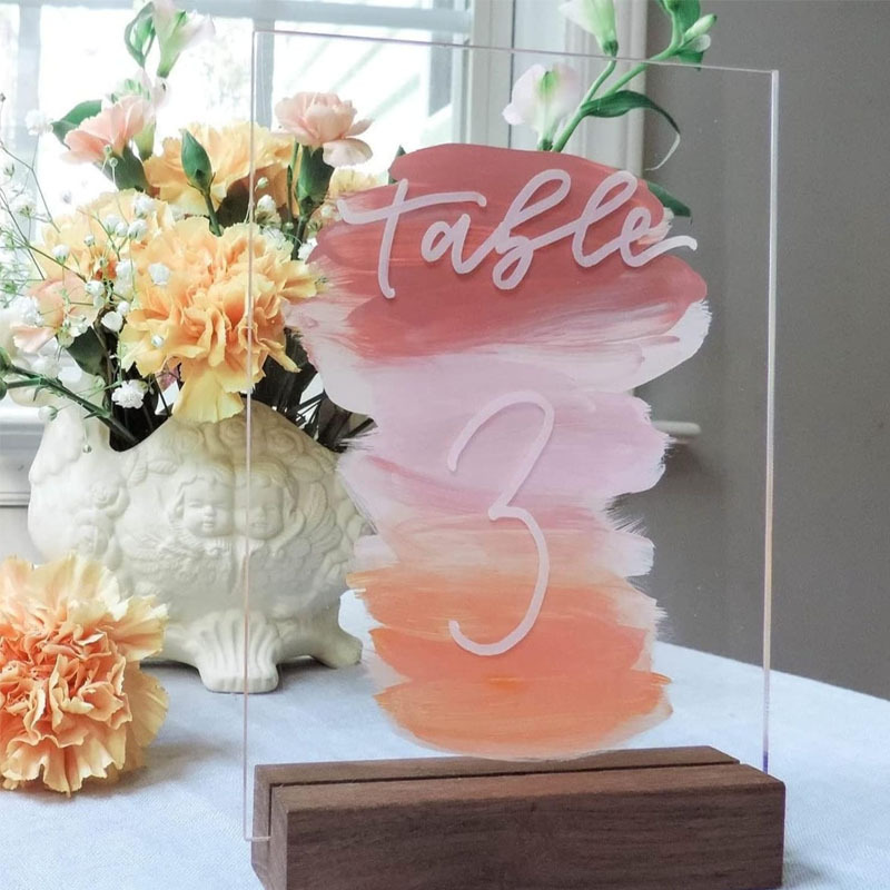 定制跨境透明亚克力方形桌位牌婚礼桌号牌餐桌牌酒席木质底座席位