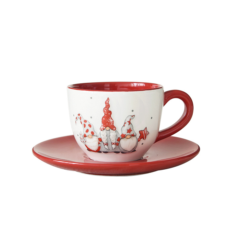 Tazas y platos de cerámica nórdica de Santa Claus Tazas y platos de café de estilo occidental Tazas de té de la tarde de alto valor Tazas en relieve platillos