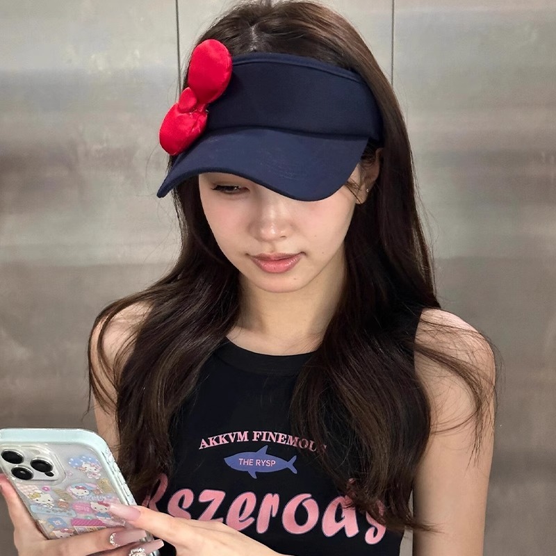 かわいいキティリボン空のトップサンハット女性の夏の旅行音楽祭顔見せ小さな日焼け止め帽子サンハット|undefined