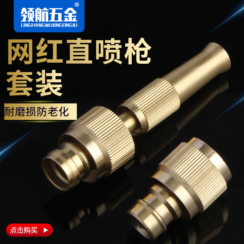 厂家网红16蛇皮管铜高压直喷水枪接头2件套5分管洗车浇花喷头套装