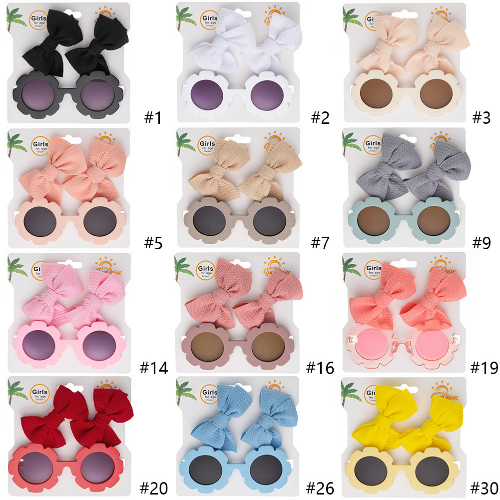 Conjunto de gafas de sol y horquillas con lazo para niños, protección UV simple para bebés, gafas de sol con parasol.