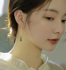 Vintage Gradient and Earlobe Earrings for Women, Hanfu Style, Ancient Chinese Fashion, New Chinese Style Cheongsam Accessories, No Piercing Mosquito Disk Earrings