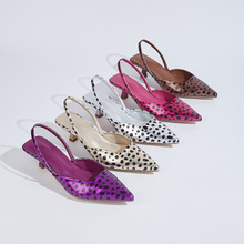 春夏款包头女士高跟鞋细跟一字带波点复古优雅露跟凉鞋特价清仓