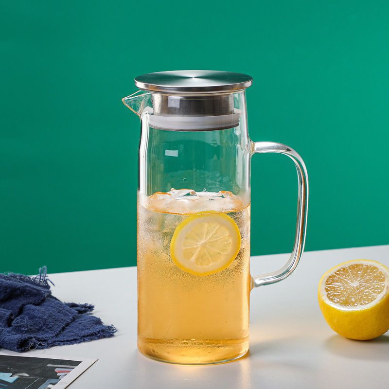 En stock botella de agua fría de vidrio borosilicato con mango simple olla recta de gran capacidad botella de agua fría de vidrio engrosado