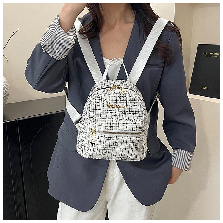 538g Weight Zipper Closure Type Double Shoulder Straps Strap Type Functional Backpack Bags Type Casual, Shopping Occasion Pu Leather Material Women's Backpack Backpack Plaid Pattern All Seasons Season Women's Gender Elegant, Streetwear Style Square Shape Plaid Casual Shopping Women's Backpack Functional Backpack 7