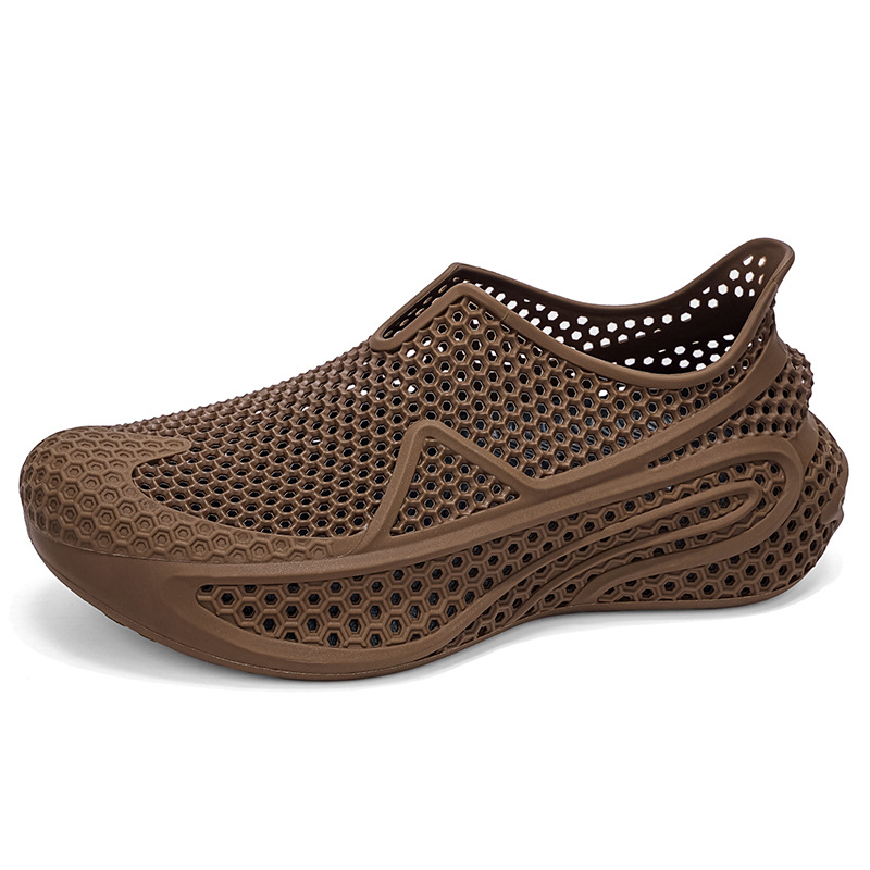 Impresión 3D agujero zapatos pareja 2026 nuevo verano transpirable desgaste de fondo grueso pedazo sensación sandálias de playa para nadar