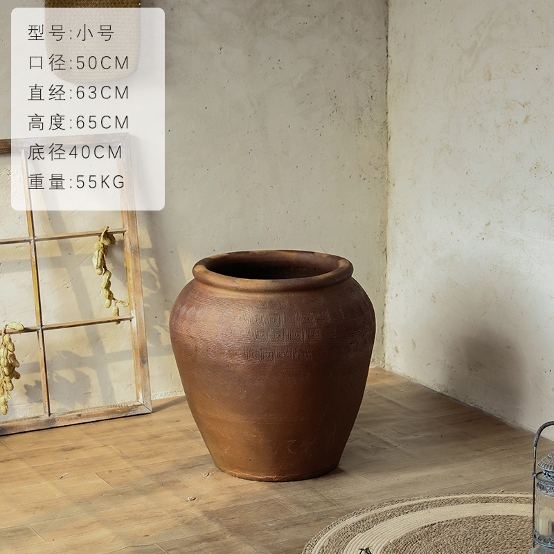 Combinación de cerámica de tierra gran vasija de cerámica gran jardín gran maceta de flores decoración residencial gruesa vasija de cerámica retrógrada duradera