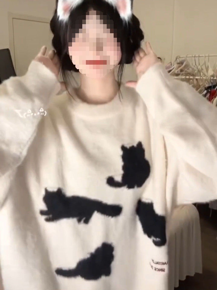 日系甜美可爱奶fufu卡通套头毛衣女学生秋冬季宽松慵懒针织衫上衣