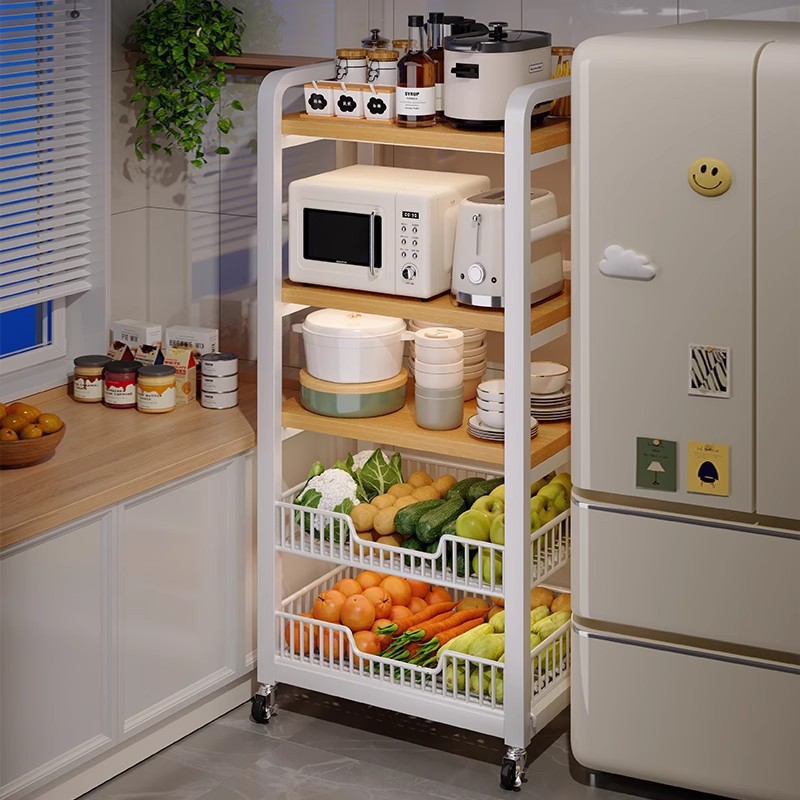 Estante de almacenamiento de cocina multifuncional piso multicapa de hendidura doméstica estante de microondas lateral del refrigerador estante de almacenamiento de cestas de verduras