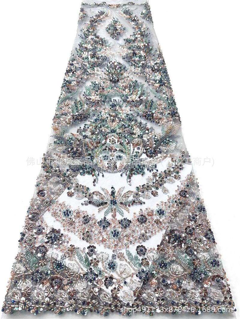 Fábrica directa de bordado de tubos de perlas vestido de boda vestido de noche vestido de moda tela de importación de tubos de perlas diapositivas