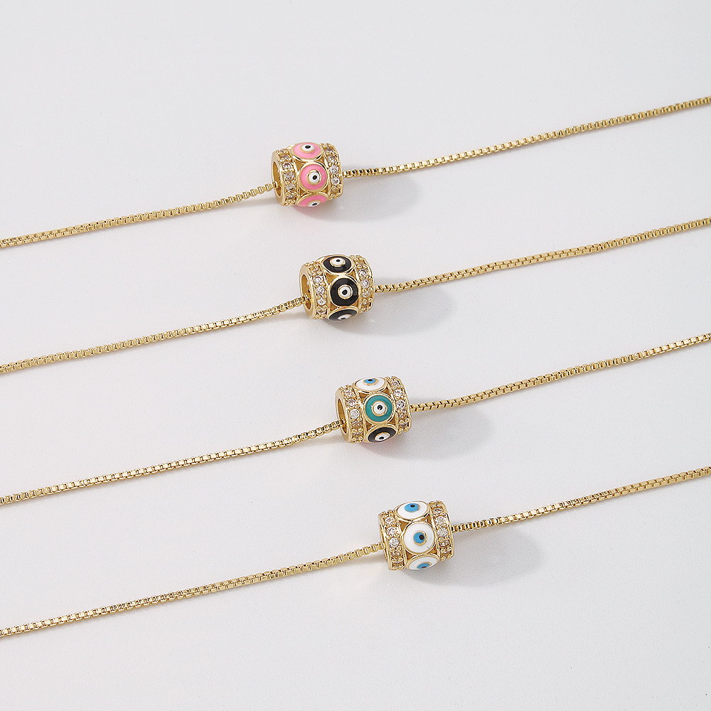 fashion contrast color copper zircon micro-inlaid drip oil devilu0027s eye necklace