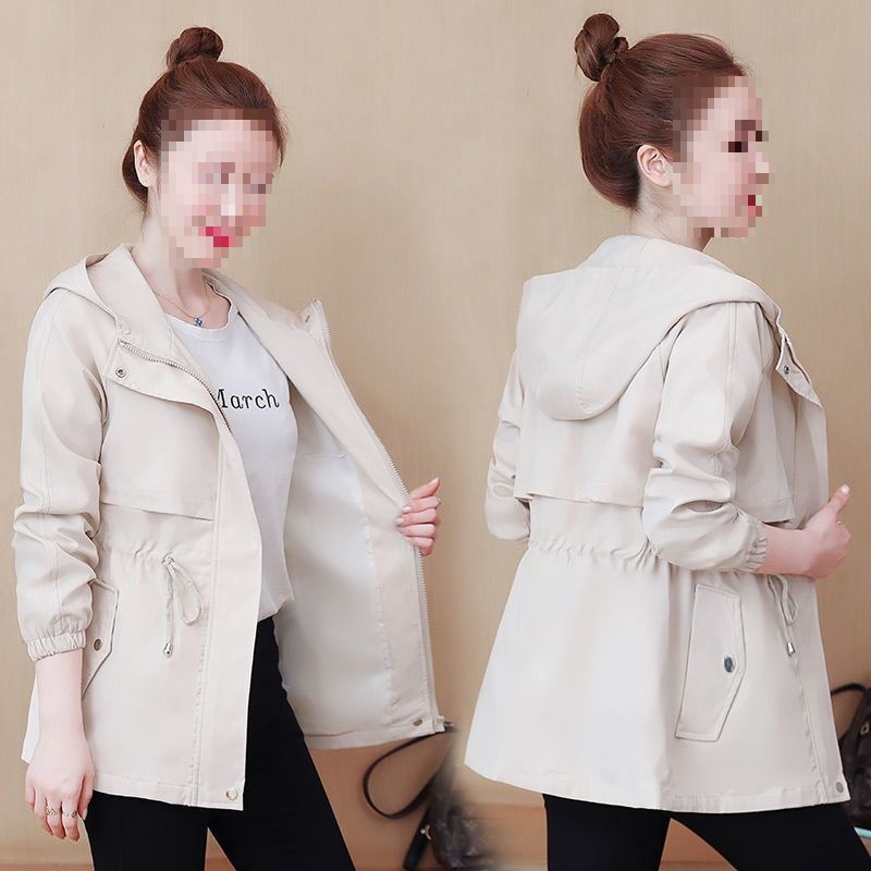Spring and Autumn Mid-Length Solid Color Trench Coat for Small Women Autumn Coat