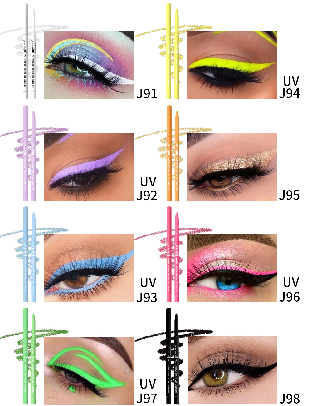 Julystar Colorful UV Fluorescent Gel Waterproof, Oil proof, Non tarnishing Pearl eyeliner Pen Beauty Makeup_voghion.com