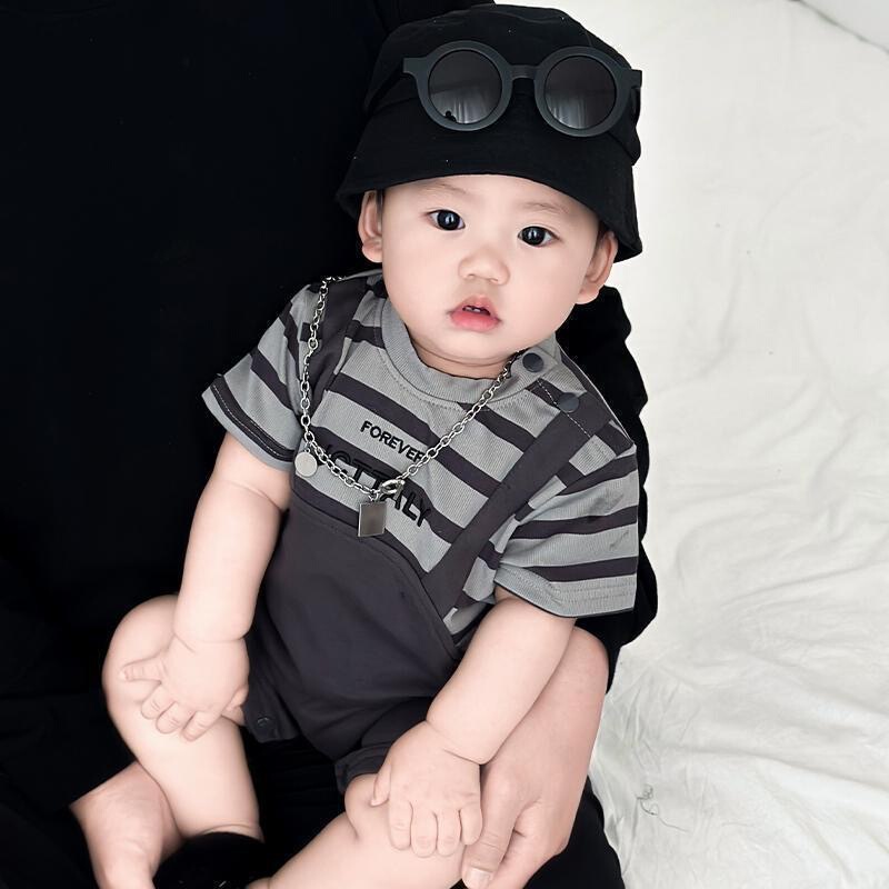 New Summer Embroidered Fake Suspender Jumpsuit 0-18 Months Baby Clothes Summer Thin Short-Sleeved Romper for Boys