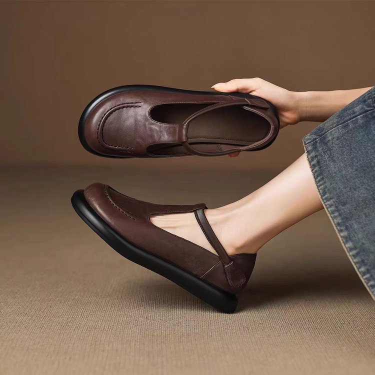 Retro no se cansa pies planos temperamento zapatos de una sola mujer 2026 verano nuevos zapatos de cuero con suela gruesa zapatos casuales versátiles Lefour zapatos