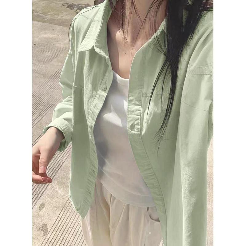秋秋款超显白氛围感蓝色棉衬衫单穿内搭叠穿宽松百搭衬衣外搭潮|undefined