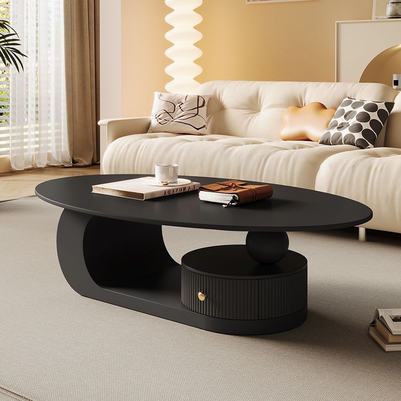 Tabla de té ovalada de roca de viento de crema, tabla de té de hierro forjado de sala de estar, nuevo tipo de té negro en línea