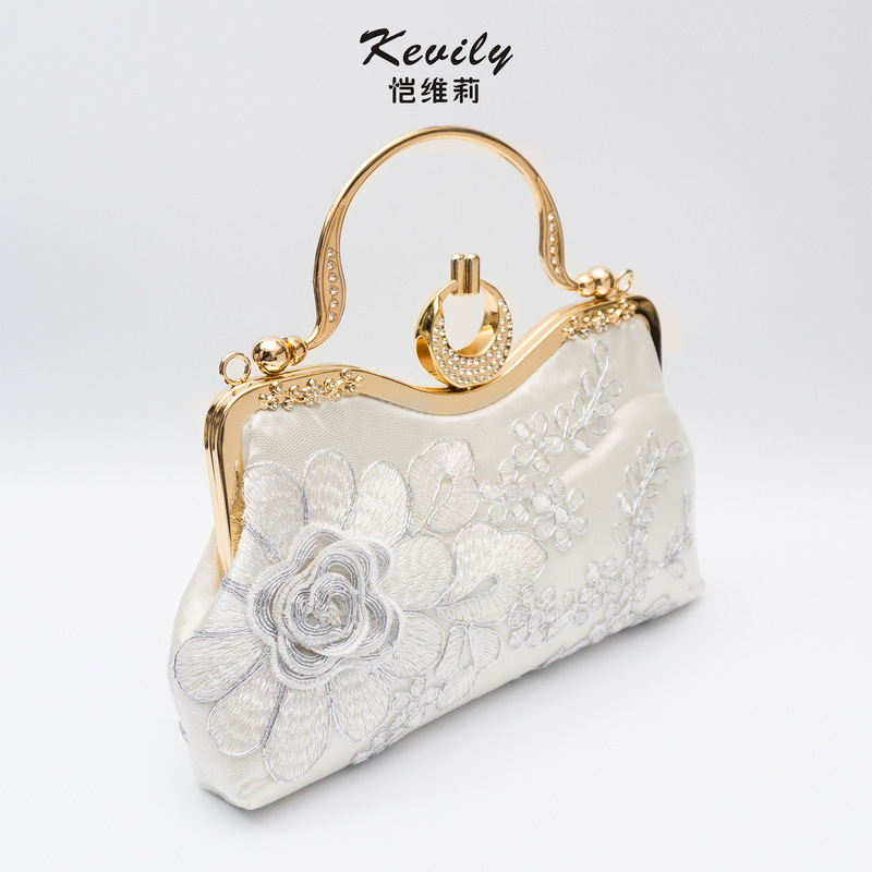 Kai Weili big flower embroidered Cheongsam handbag cross-border new evening bag with diamond dress evening bag women's bag Kai Weili big flower embroidered Cheongsam handbag cross-border new evening bag with diamond dress evening bag women's bag