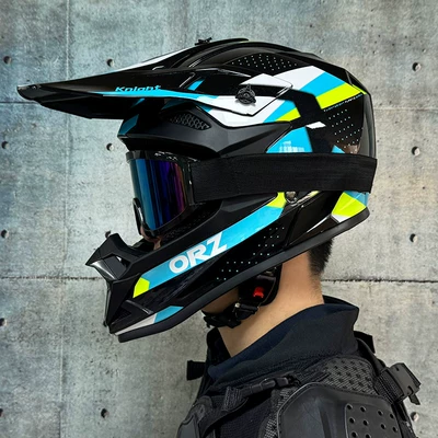 Motosiklet kaskı (dəbilqə), National Standard Certified 3C Off-Road Safety - extraordinary-blue-with-666-color-glasses-and-free-gloves-and-mask-s