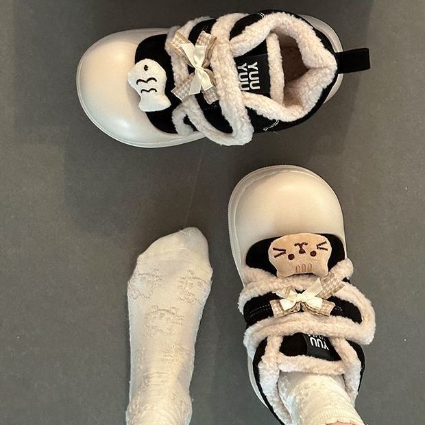 时尚可爱卡通小猫玩偶加绒保暖棉鞋女2025冬季新款外穿厚底面包鞋