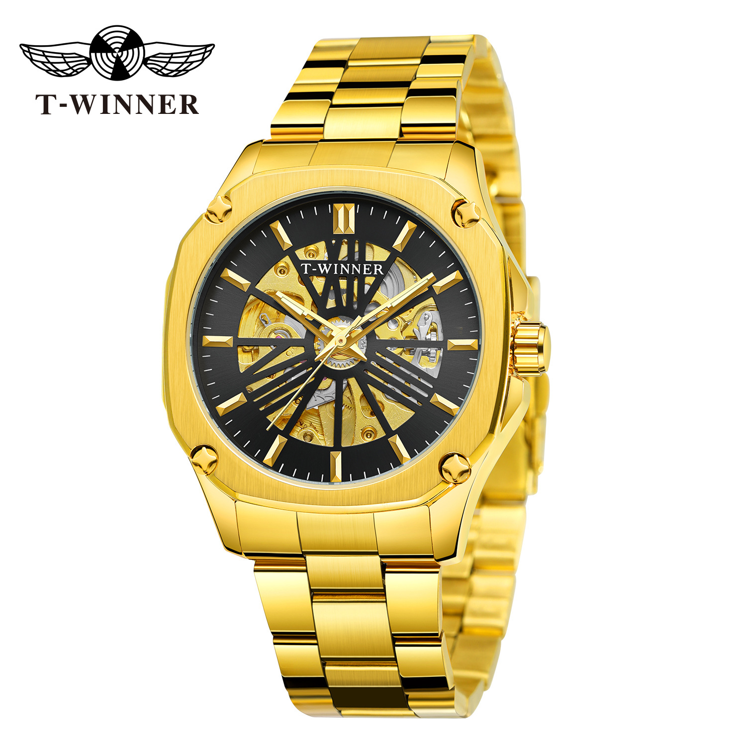T-WINNER8216 nueva correa de aleación reloj mecánico automático reloj de moda de negocios impermeable para hombres