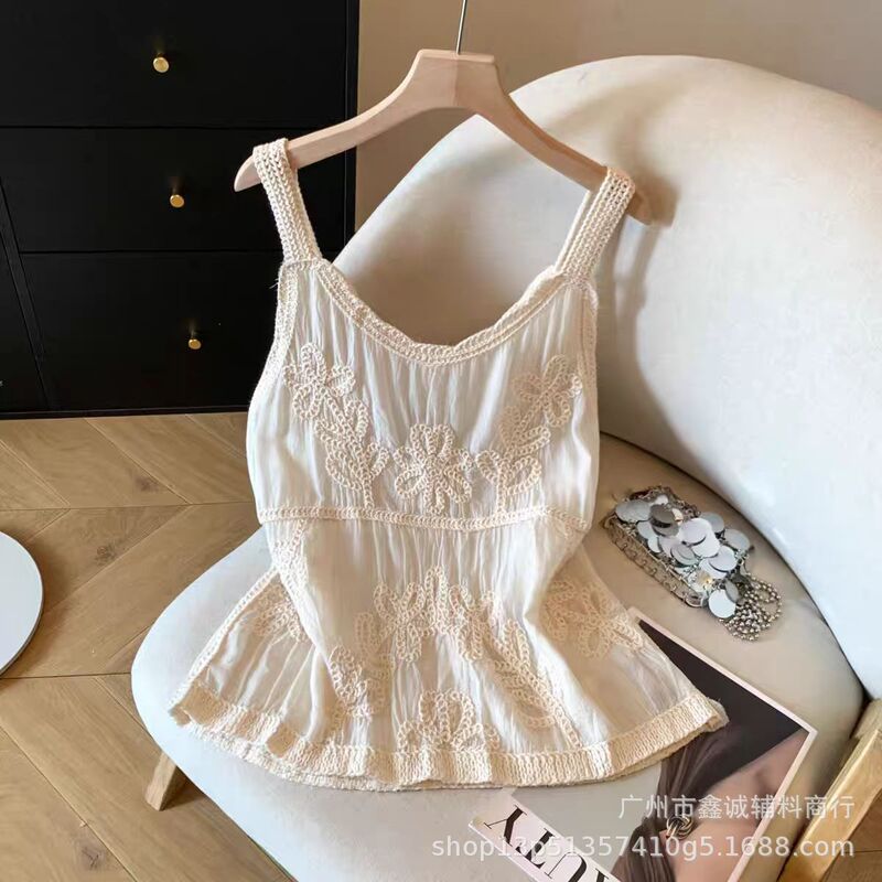 French Resort-Style Sleeveless Top for Women, Summer Outerwear, Bohemian Layered Camisole Blouse