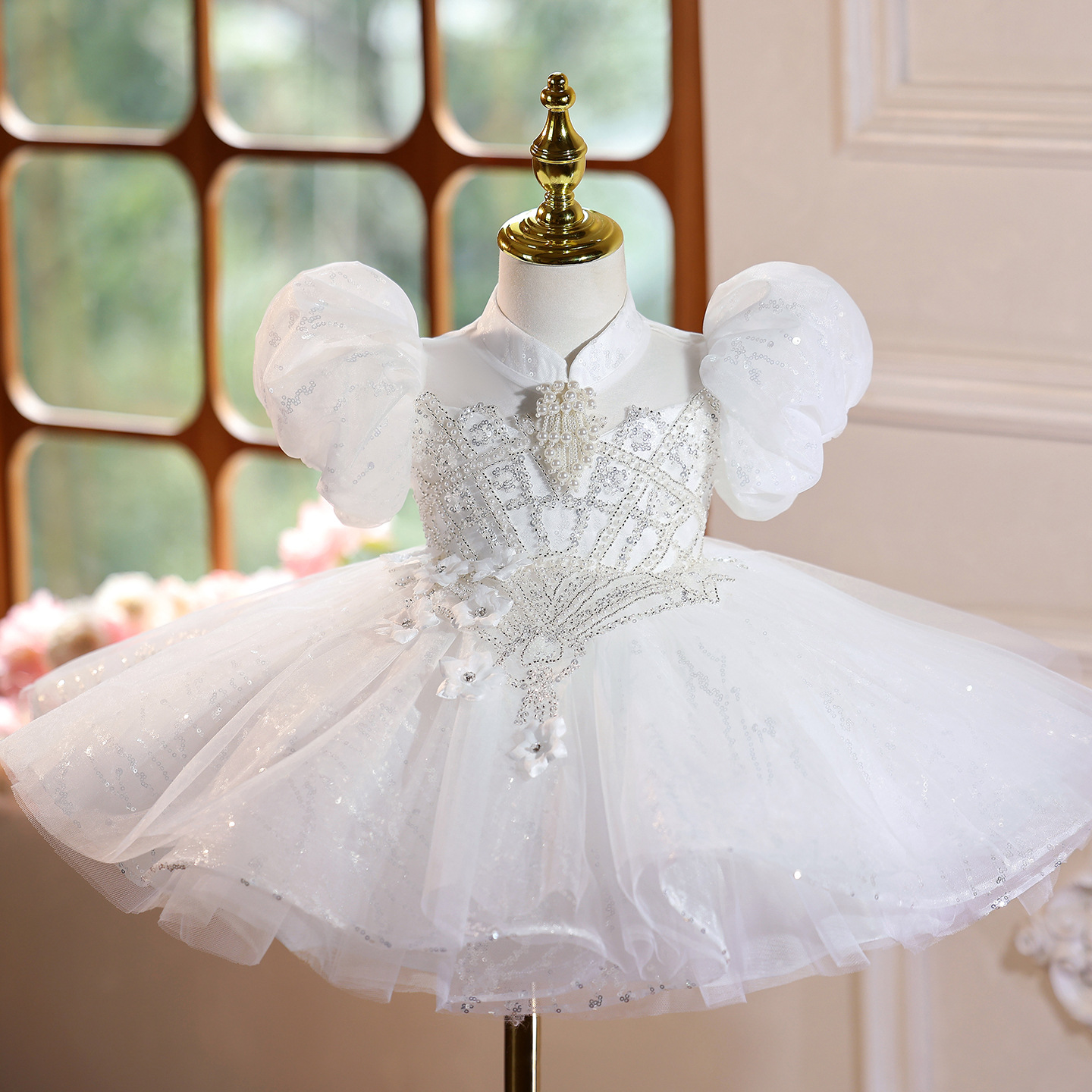 Prinzessinnenkostüm, Hochzeitskleid für kleine Mädchen, Blumenmädchen-Outfit für Kinder, Baumwoll-Polyester-Mischgewebe, Aufführungs- und Geburtstagskleid für Kinder von 3-12 Jahren_voghion.com