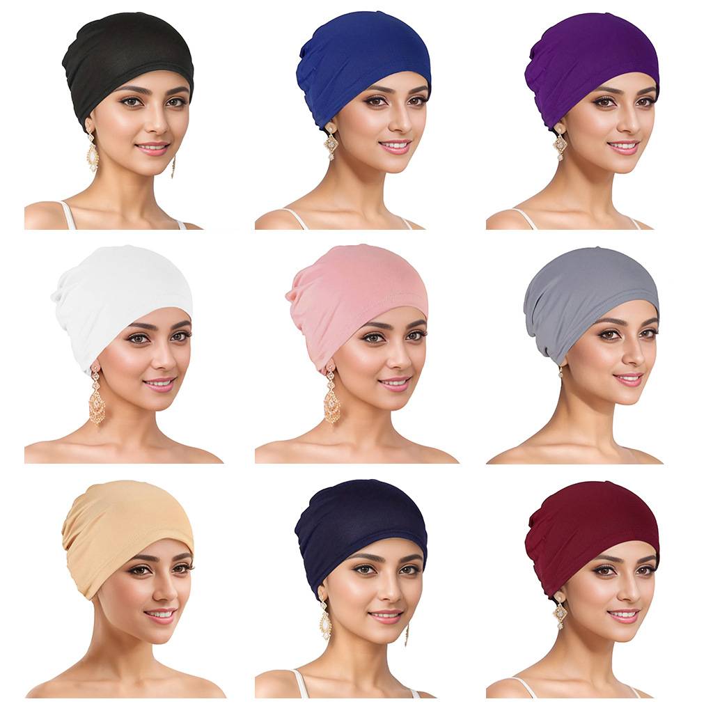 Cross-border new Muslim headscarf hat Women base hat adult hat factory direct sale pure color hooded hat