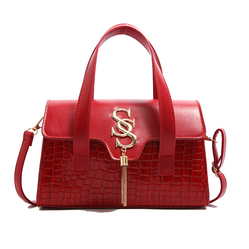 Bolso de borla con letras con patrón de cocodrilo de nicho 2024 nueva costura de moda estilo occidental simple y elegante bolso de hombro femenino