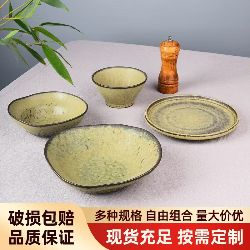 High-Quality Retro Rustic Ceramic Noodle Bowls for Commercial and Home Use, High-End Soup Bowls with Kiln-Glazed Tableware Sets for Cross-Border Sales